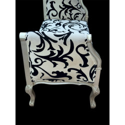 Panca Barocca Argento con Tessuto Damascato 124 cm