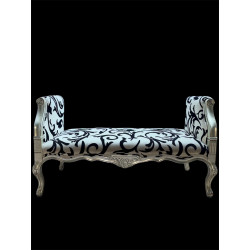 Panca Barocca Argento con Tessuto Damascato 124 cm