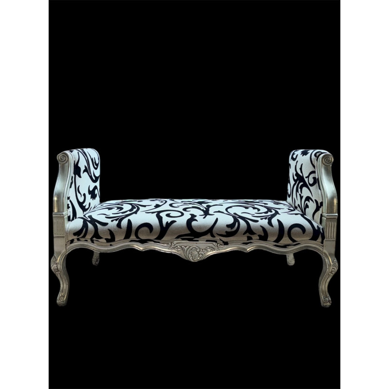 Panca Barocca Argento con Tessuto Damascato 124 cm