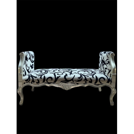 Panca Barocca Argento con Tessuto Damascato 124 cm