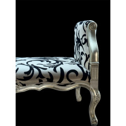 Panca Barocca Argento con Tessuto Damascato 124 cm