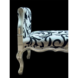 Panca Barocca Argento con Tessuto Damascato 124 cm