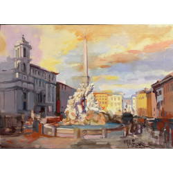 Gheorghe Miron "Piazza Navona Roma" Olio su tela 50 x 70 cm, 2023 , Firmato e Certificato
