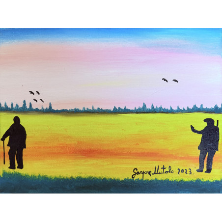 Gaspare Mutolo – Olio su Tela 30×40 cm (2023) | Paesaggio con Figure | Opera Firmata