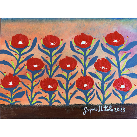 Gaspare Mutolo – Olio su Tela 30×40 cm (2023) | Fiori Rossi su Fondo Sfumato | Opera Firmata