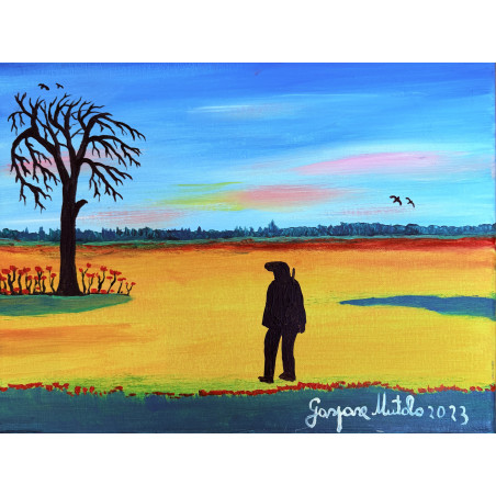 Gaspare Mutolo – Olio su Tela 30×40 cm (2023) | Paesaggio con Albero e Figura | Opera Firmata