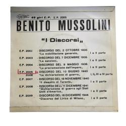 Disco 45 giri I Discorsi (1935–1944) | Benito Mussolini Vinile Storico d’Epoca Cedisc