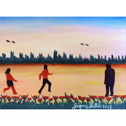 Gaspare Mutolo – Olio su Tela 30×40 cm (2023) | Figure in Movimento e Paesaggio | Opera Firmata