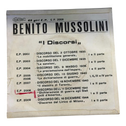 Disco 45 giri I Discorsi (1935–1944) | Benito Mussolini Vinile Storico d’Epoca Cedisc