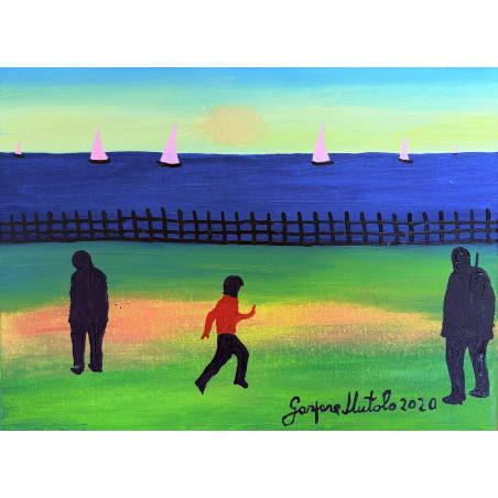 Gaspare Mutolo – Olio su Tela 30×40 cm (2023) | Paesaggio Marino con Figure | Opera Firmata