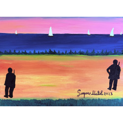 Gaspare Mutolo – Olio su Tela 30×40 cm (2023) | Paesaggio Marino con Figure | Opera Firmata