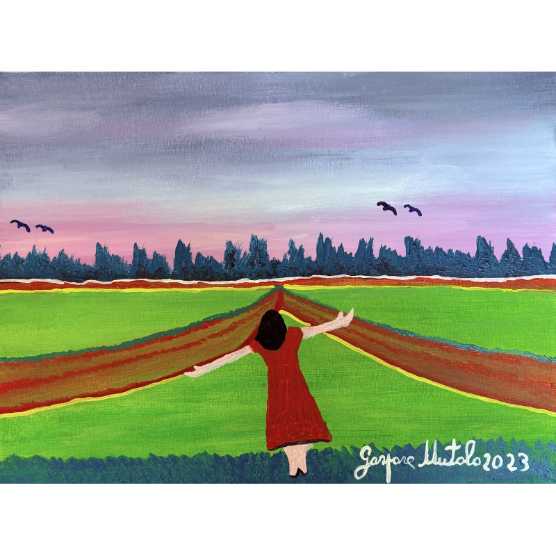 Gaspare Mutolo – Olio su Tela 30×40 cm (2023) | Figura Femminile nel Paesaggio | Opera Firmata