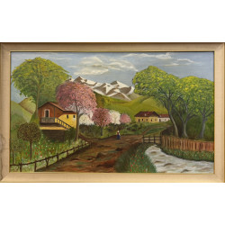 Paesaggio Primaverile Olio su Tela 136x86 cm con Cornice | Quadro Paesaggio Rurale