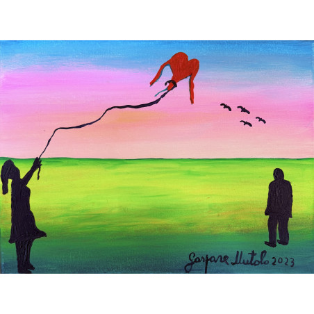 Gaspare Mutolo – Olio su Tela 30×40 cm (2023) | Aquilone a Forma di Cuore | Opera Firmata