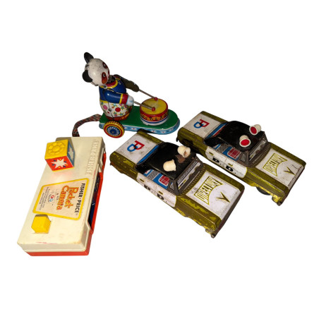 Giocattoli Vintage Anni 70 Lotto Auto Latta Fisher Price e Tamburino