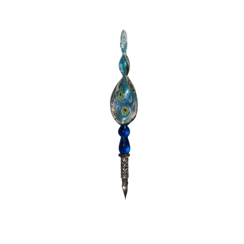 Penna Stilografica in Vetro di Murano Azzurra con Inchiostro – Penna Calligrafica Artistica