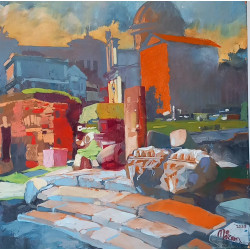 Gheorghe Miron "Foro Romano" Olio su tela 60 x 60 cm, 2023 , Firmato e Certificato