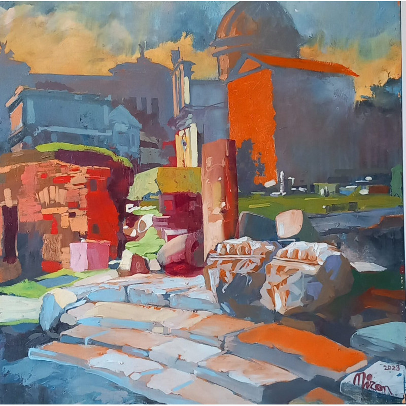 Gheorghe Miron "Foro Romano" Olio su tela 60 x 60 cm, 2023 , Firmato e Certificato
