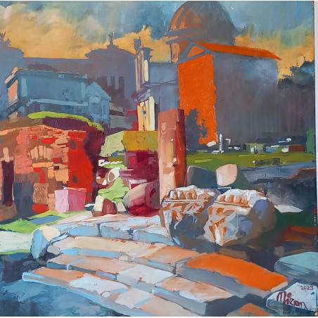 Gheorghe Miron "Foro Romano" Olio su tela 60 x 60 cm, 2023 , Firmato e Certificato