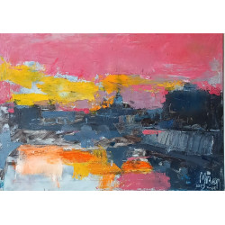 Gheorghe Miron "Castel Sant'Angelo e il vaticano" Olio su tela 50 x 70 cm, 2023 , Firmato e Certificato