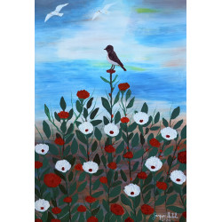 Gaspare Mutolo – Uccello su Campo Fiorito | Olio su Tela 100×70 cm (2020)