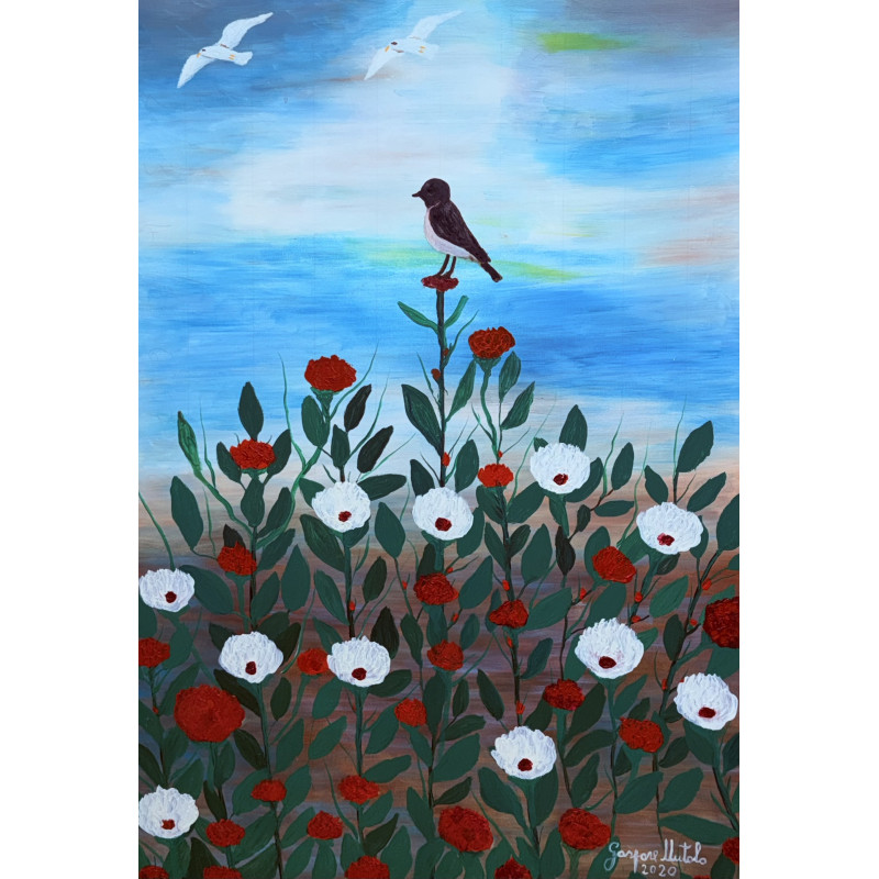 Gaspare Mutolo – Uccello su Campo Fiorito | Olio su Tela 100×70 cm (2020)