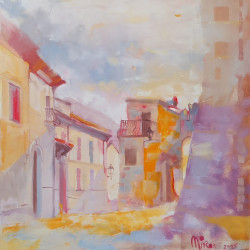 Gheorghe Miron "Castello Savelli" Olio su tela 60 x 60 cm, 2023 , Firmato e Certificato