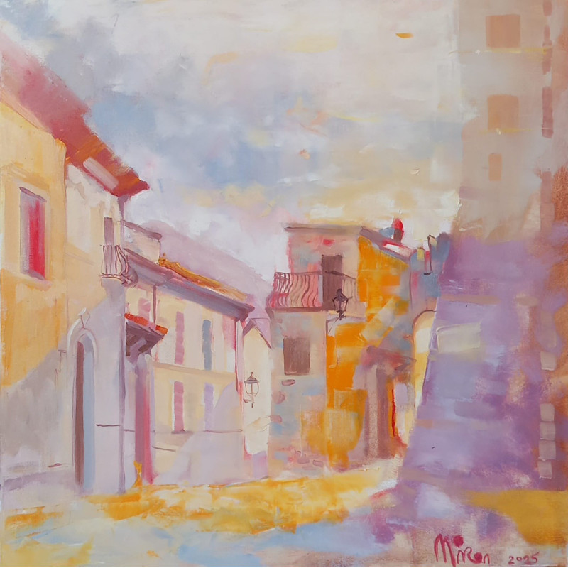 Gheorghe Miron "Castello Savelli" Olio su tela 60 x 60 cm, 2023 , Firmato e Certificato