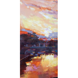 Gheorghe Miron "Tramonto" Olio su tela 60 x 40 cm, 2023 , Firmato e Certificato