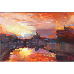 Gheorghe Miron "Tramonto" Olio su tela 60 x 40 cm, 2023 , Firmato e Certificato