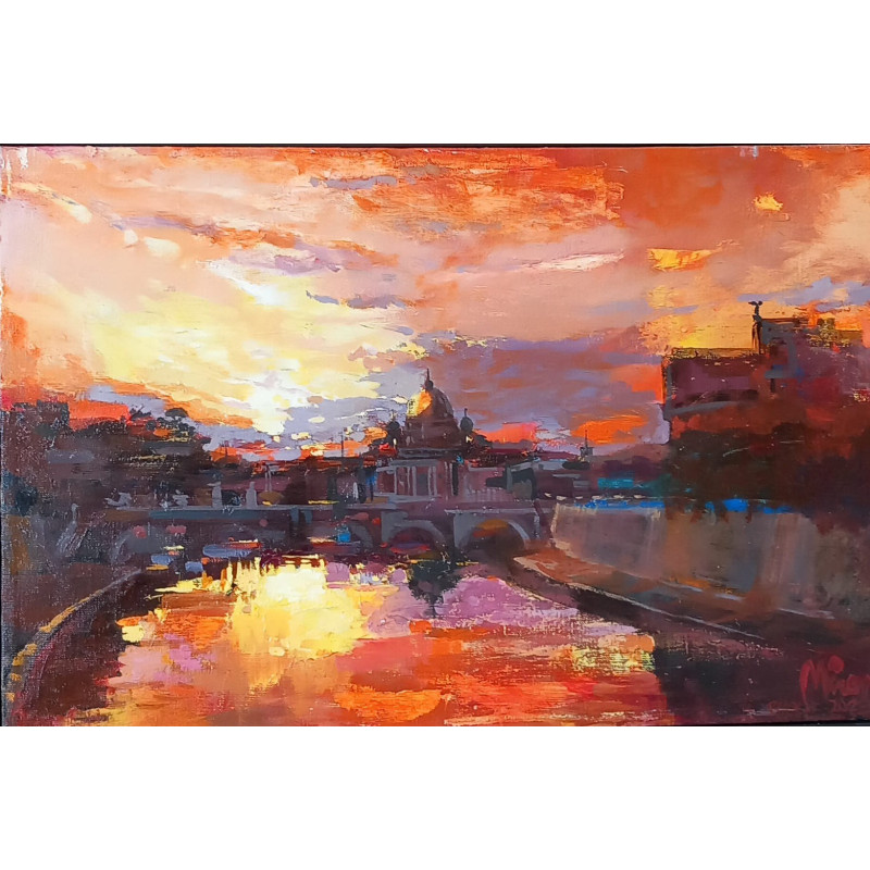 Gheorghe Miron "Tramonto" Olio su tela 60 x 40 cm, 2023 , Firmato e Certificato