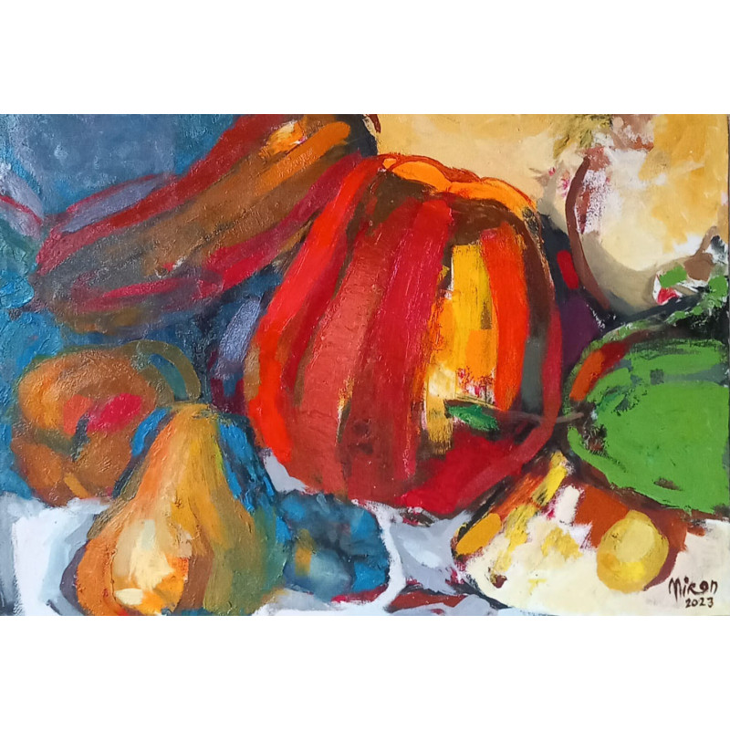 Gheorghe Miron "Zucchine" Olio su tela 50 x 70 cm, 2023 , Firmato e Certificato