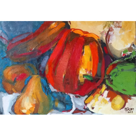 Gheorghe Miron "Zucchine" Olio su tela 50 x 70 cm, 2023 , Firmato e Certificato