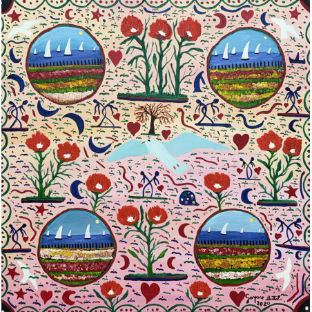 Gaspare Mutolo – Composizione Simbolica su Fondo rosa| Olio su Tela 80×80 cm (2020)