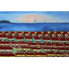 Gaspare Mutolo – Paesaggio Marino con Case e Vele | Olio su Tela 100×160 cm (2021)