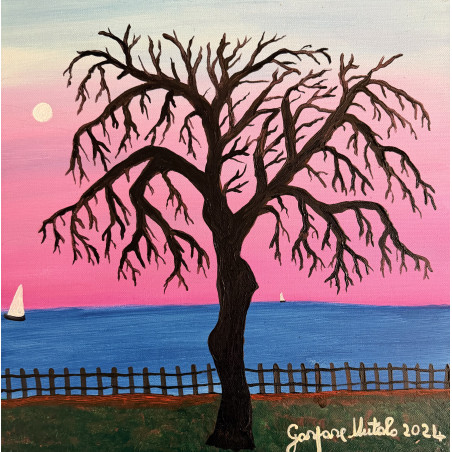 Gaspare Mutolo – Albero sul mare | Olio su tela 40×40 cm (2024)