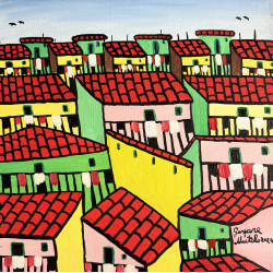 Gaspare Mutolo – Borgo stilizzato | Olio su tela 40×40 cm