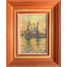 Paesaggio portuale – Olio su tavola 37 x 30,5 cm | Opera d’epoca