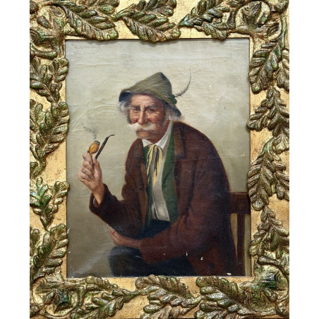 Ritratto di anziano con pipa – Olio su tela anonimo metà ’900