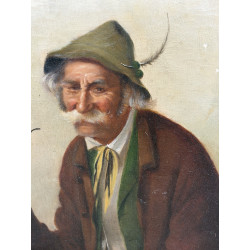 Ritratto di anziano con pipa – Olio su tela anonimo metà ’900