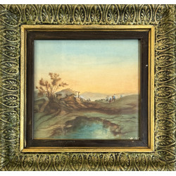Paesaggio metà ’900 olio su tavola | Opera con cornice 33,5×32 cm