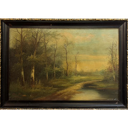 Paesaggio a Olio su Tela – Fine ’800 | 91×64 cm con Cornice
