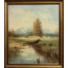 Paesaggio con specchio d’acqua, olio su tela, 69x78,5 cm con cornice