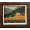 Casa di campagna tra i campi - olio su tela , 59x51 cm con cornice