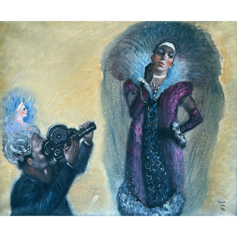 Mario Russo – Omaggio a Fellini (1984) 60x50 cm - Olio su tela, Firmato