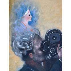Mario Russo – Omaggio a Fellini (1984) 60x50 cm - Olio su tela, Firmato