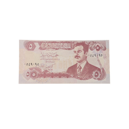 Banconota Iraq 5 Dinars – Ritratto di Saddam Hussein – Centrale Bank of Iraq – Anni ’90