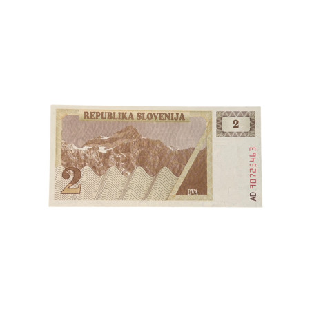 Banconota Slovenia 2 Tolar – Paesaggio Alpino – 1991 – FDS / UNC