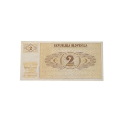 Banconota Slovenia 2 Tolar – Paesaggio Alpino – 1991 – FDS / UNC