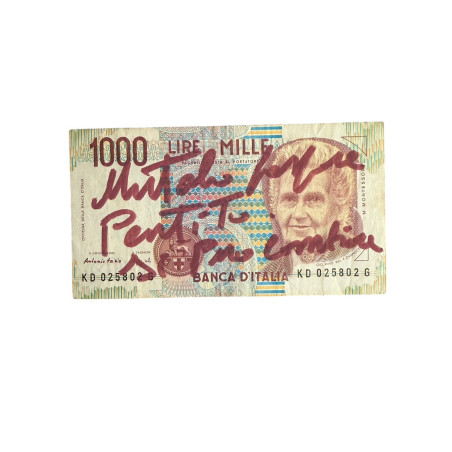 Banconota Italiana 1000 Lire Montessori – Firmata a Mano da Gaspare Mutolo | Memorabilia Autografa